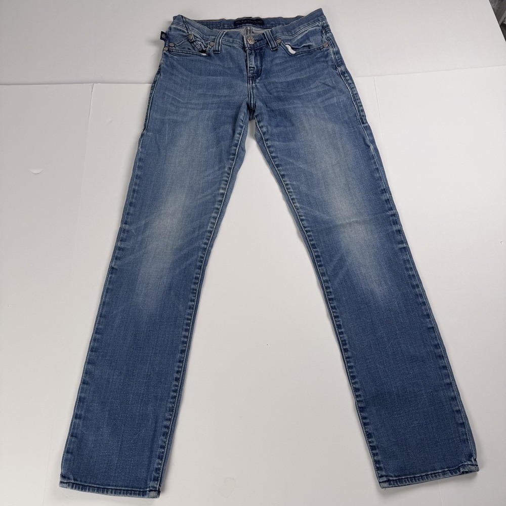 Rock & Republic Jeans Womens 8 (28x29) Blue Mid Rise Straight Embroidered HOLE